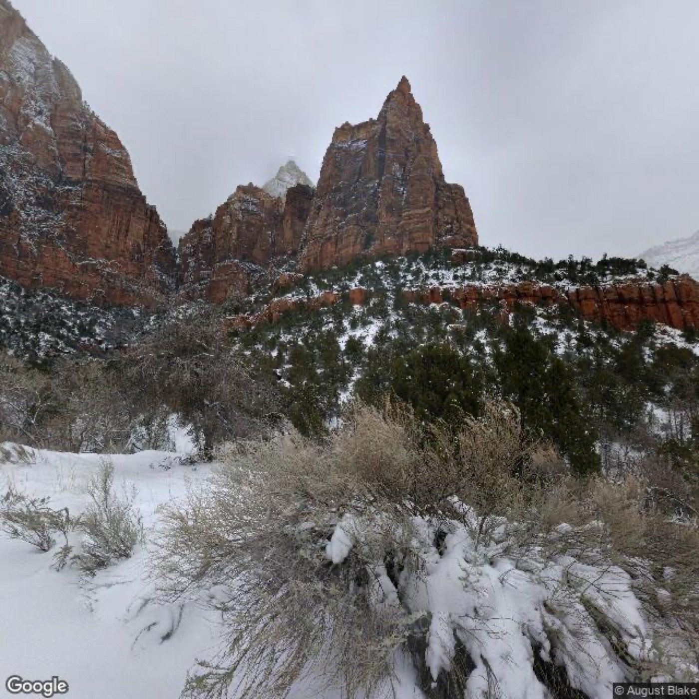 Court of the Patriarchs sandstone towers, Zion National Park